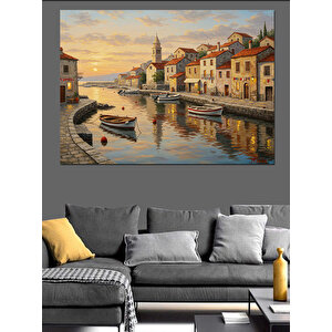 Deniz Kıyısında Renkli Kasaba Dekoratif Kanvas - Mdf Ahşap Tablo