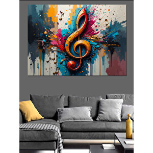 Renk Patlamalı Müzik Notaları Dekoratif Kanvas - Mdf Ahşap Tablo 50x70 cm