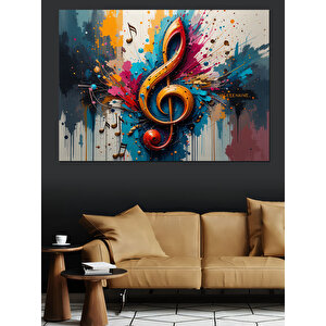 Renk Patlamalı Müzik Notaları Dekoratif Kanvas - Mdf Ahşap Tablo