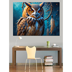 Yıldızlı Gece Baykuş Portresi Dekoratif Kanvas - Mdf Ahşap Tablo 50x70 cm