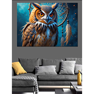 Yıldızlı Gece Baykuş Portresi Dekoratif Kanvas - Mdf Ahşap Tablo 50x70 cm
