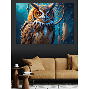 Yıldızlı Gece Baykuş Portresi Dekoratif Kanvas - Mdf Ahşap Tablo 50x70 cm
