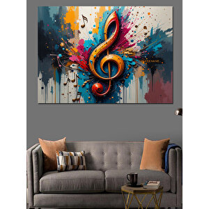 Renk Patlamalı Müzik Notaları Dekoratif Kanvas - Mdf Ahşap Tablo 100x140 cm