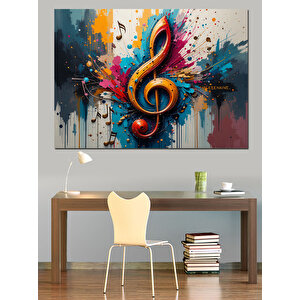 Renk Patlamalı Müzik Notaları Dekoratif Kanvas - Mdf Ahşap Tablo 100x140 cm