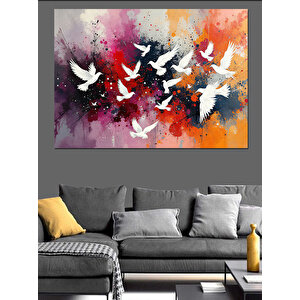 Renkli Uçan Güvercinler Dekoratif Kanvas - Mdf Ahşap Tablo