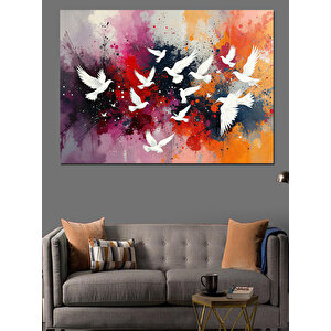 Renkli Uçan Güvercinler Dekoratif Kanvas - Mdf Ahşap Tablo 70x100 cm
