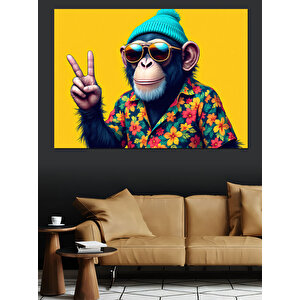 Mavi Gözlü Havalı Maymun Dekoratif Kanvas - Mdf Ahşap Tablo 50x70 cm