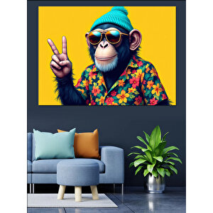 Mavi Gözlü Havalı Maymun Dekoratif Kanvas - Mdf Ahşap Tablo 50x70 cm