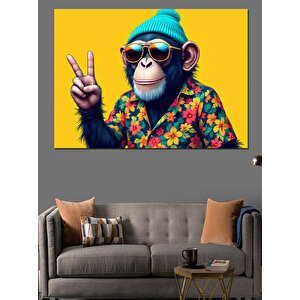 Mavi Gözlü Havalı Maymun Dekoratif Kanvas - Mdf Ahşap Tablo 50x70 cm
