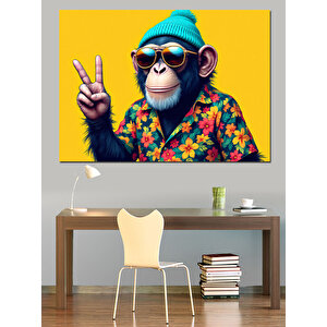 Mavi Gözlü Havalı Maymun Dekoratif Kanvas - Mdf Ahşap Tablo