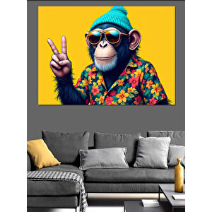 Mavi Gözlü Havalı Maymun Dekoratif Kanvas - Mdf Ahşap Tablo