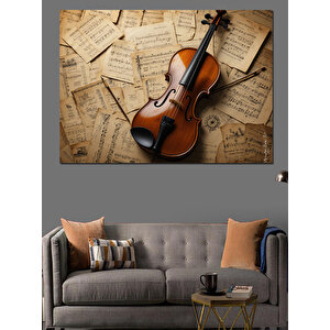 Eski Nota Üzerinde Keman Dekoratif Kanvas - Mdf Ahşap Tablo 25x35 cm