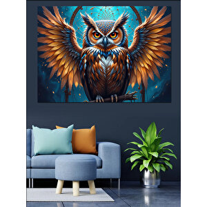 Parlak Gözlü Baykuş Portresi Dekoratif Kanvas - Mdf Ahşap Tablo 70x100 cm
