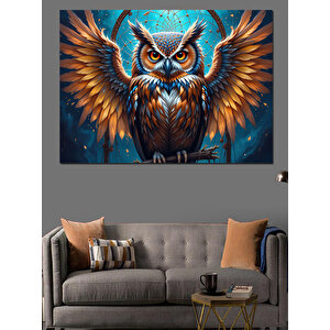 Parlak Gözlü Baykuş Portresi Dekoratif Kanvas - Mdf Ahşap Tablo 70x100 cm
