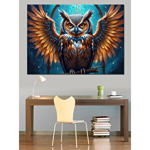 Parlak Gözlü Baykuş Portresi Dekoratif Kanvas - Mdf Ahşap Tablo 70x100 cm