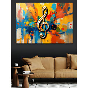 Renklerle Müzik Notası Dekoratif Kanvas - Mdf Ahşap Tablo 50x70 cm