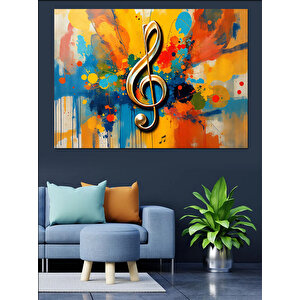 Renklerle Müzik Notası Dekoratif Kanvas - Mdf Ahşap Tablo 50x70 cm