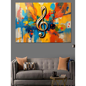Renklerle Müzik Notası Dekoratif Kanvas - Mdf Ahşap Tablo 50x70 cm
