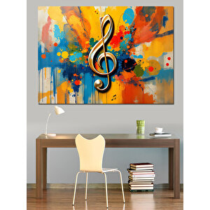Renklerle Müzik Notası Dekoratif Kanvas - Mdf Ahşap Tablo