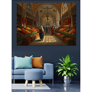 Kapalıçarşıda Renkli Tezgahlar Dekoratif Kanvas - Mdf Ahşap Tablo 100x140 cm
