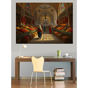 Kapalıçarşıda Renkli Tezgahlar Dekoratif Kanvas - Mdf Ahşap Tablo 100x140 cm