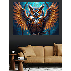 Parlak Gözlü Baykuş Portresi Dekoratif Kanvas - Mdf Ahşap Tablo