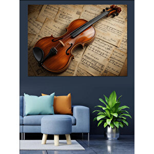 Nostaljik Keman Ve Nota Dekoratif Kanvas - Mdf Ahşap Tablo 25x35 cm