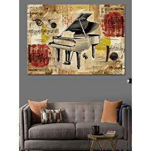 Nostaljik Nota Ve Piyano Dekoratif Kanvas - Mdf Ahşap Tablo 70x100 cm