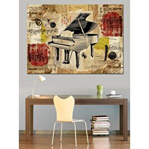 Nostaljik Nota Ve Piyano Dekoratif Kanvas - Mdf Ahşap Tablo 70x100 cm