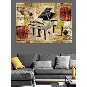 Nostaljik Nota Ve Piyano Dekoratif Kanvas - Mdf Ahşap Tablo 70x100 cm
