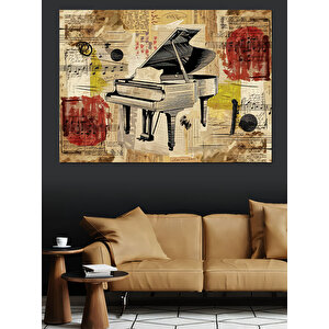 Nostaljik Nota Ve Piyano Dekoratif Kanvas - Mdf Ahşap Tablo