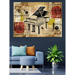 Nostaljik Nota Ve Piyano Dekoratif Kanvas - Mdf Ahşap Tablo