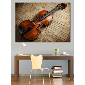 Nostaljik Keman Ve Nota Dekoratif Kanvas - Mdf Ahşap Tablo