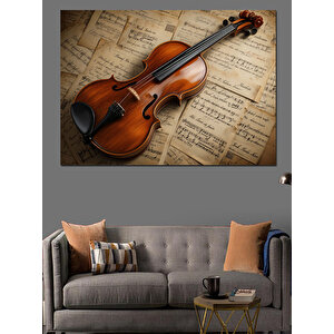 Nostaljik Keman Ve Nota Dekoratif Kanvas - Mdf Ahşap Tablo