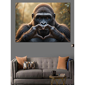 Kalp Yapan Goril Dekoratif Kanvas - Mdf Ahşap Tablo 25x35 cm