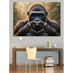 Kalp Yapan Goril Dekoratif Kanvas - Mdf Ahşap Tablo 25x35 cm