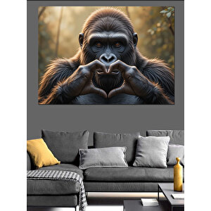 Kalp Yapan Goril Dekoratif Kanvas - Mdf Ahşap Tablo 25x35 cm