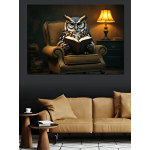 Kitap Okuyan Baykuş Dekoratif Kanvas - Mdf Ahşap Tablo 70x100 cm