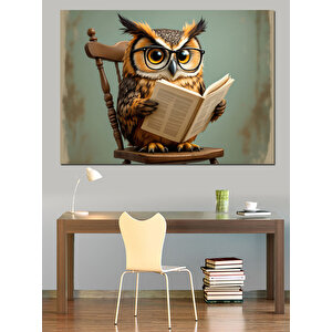 Kitap Okuyan Baykuş Dekoratif Kanvas - Mdf Ahşap Tablo 50x70 cm