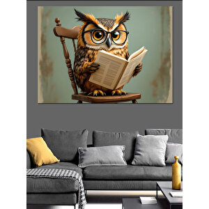 Kitap Okuyan Baykuş Dekoratif Kanvas - Mdf Ahşap Tablo 50x70 cm