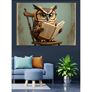 Kitap Okuyan Baykuş Dekoratif Kanvas - Mdf Ahşap Tablo