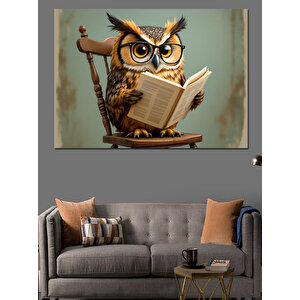 Kitap Okuyan Baykuş Dekoratif Kanvas - Mdf Ahşap Tablo