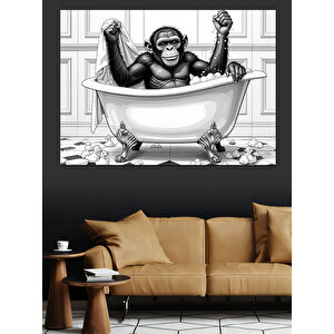 Küvette Maymun Dekoratif Kanvas - Mdf Ahşap Tablo