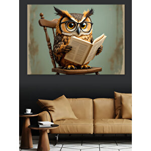 Kitap Okuyan Baykuş Dekoratif Kanvas - Mdf Ahşap Tablo 100x140 cm