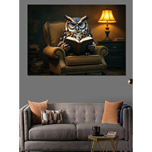 Kitap Okuyan Baykuş Dekoratif Kanvas - Mdf Ahşap Tablo