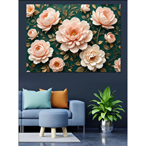 Pembe Beyaz Güller Dekoratif Kanvas - Mdf Ahşap Tablo 100x140 cm