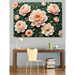 Pembe Beyaz Güller Dekoratif Kanvas - Mdf Ahşap Tablo 100x140 cm