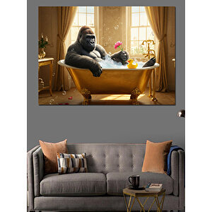 Küvette Keyif Yapan Goril Dekoratif Kanvas - Mdf Ahşap Tablo 35x50 cm
