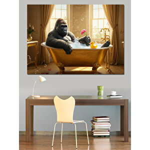 Küvette Keyif Yapan Goril Dekoratif Kanvas - Mdf Ahşap Tablo