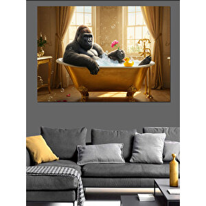 Küvette Keyif Yapan Goril Dekoratif Kanvas - Mdf Ahşap Tablo